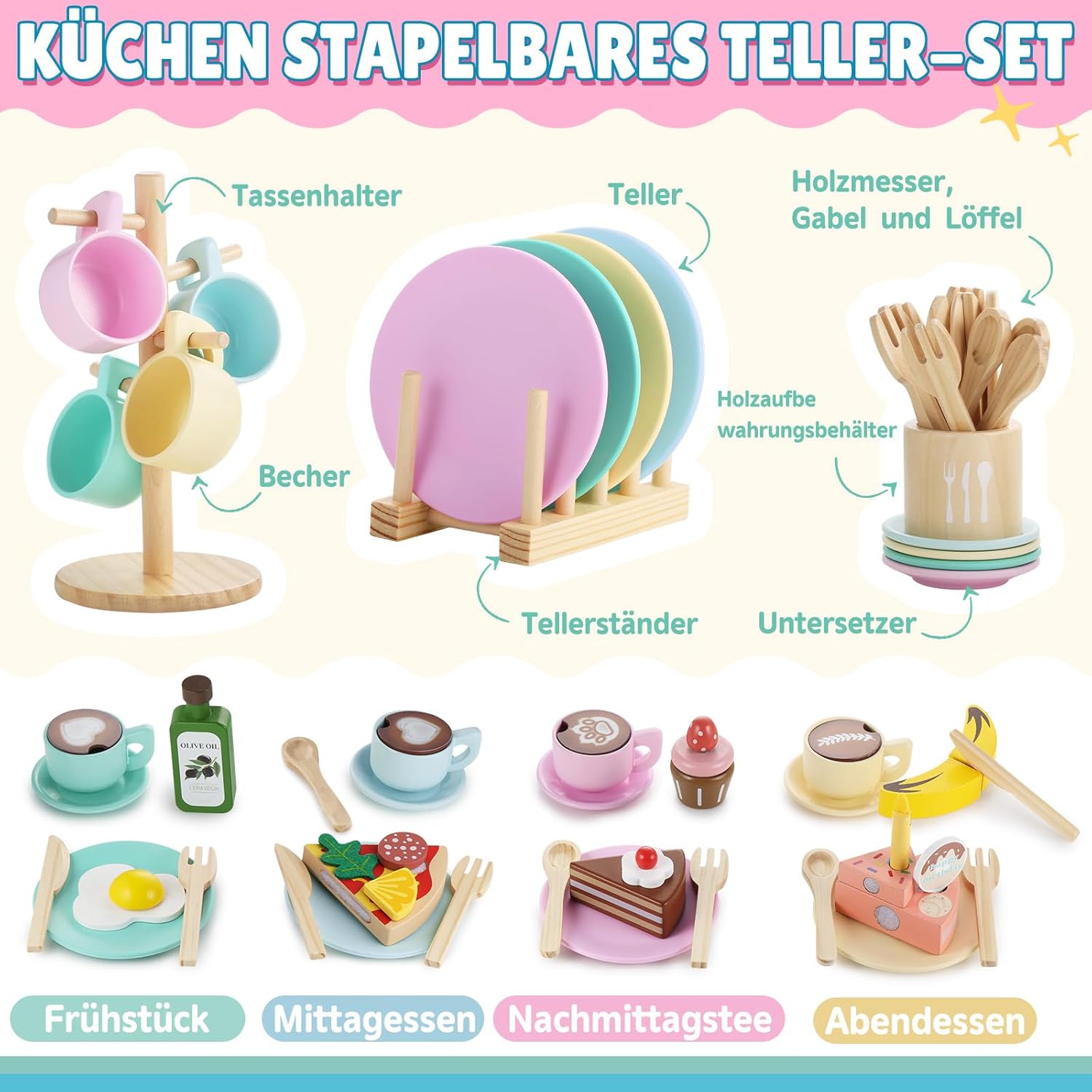 Thumbnail 1 de GAGAKU Holzspielzeug Kinderküche Geschirr Set – 27-teilig