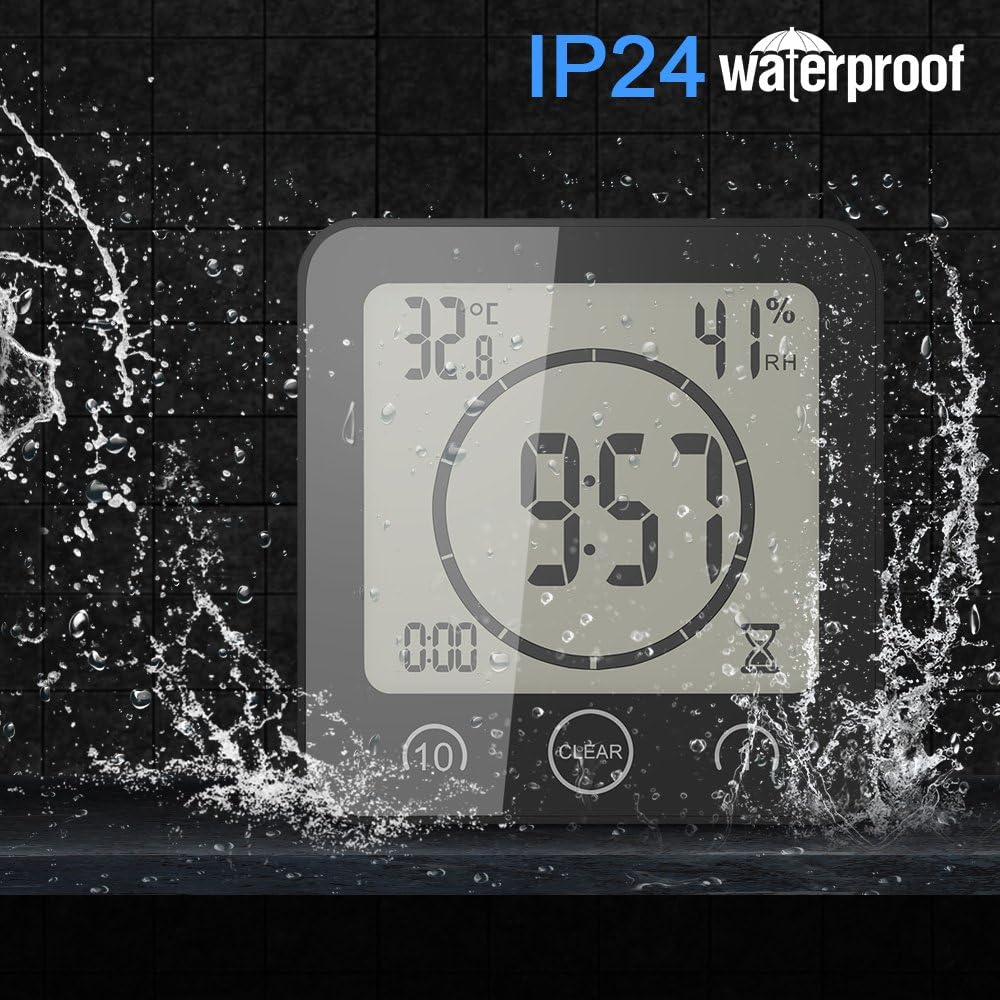 Detalle de ALLOMN badkamerklok met lcd-scherm, IP24, countdown-timer en temperatuurweergave
