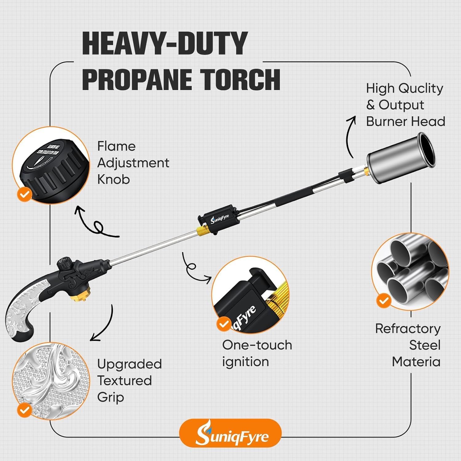 Detalle 2 de SuniqFyre GF8016 Propane Weed Burner 2-Pack with Adjustable Flame and Piezo Ignition