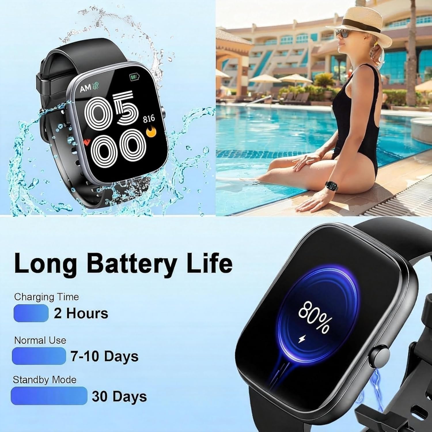 Thumbnail 6 de Smart Watch for Men and Women with Bluetooth Calling, 1.91" HD Screen, 110+ Sports, IP68 Waterproof