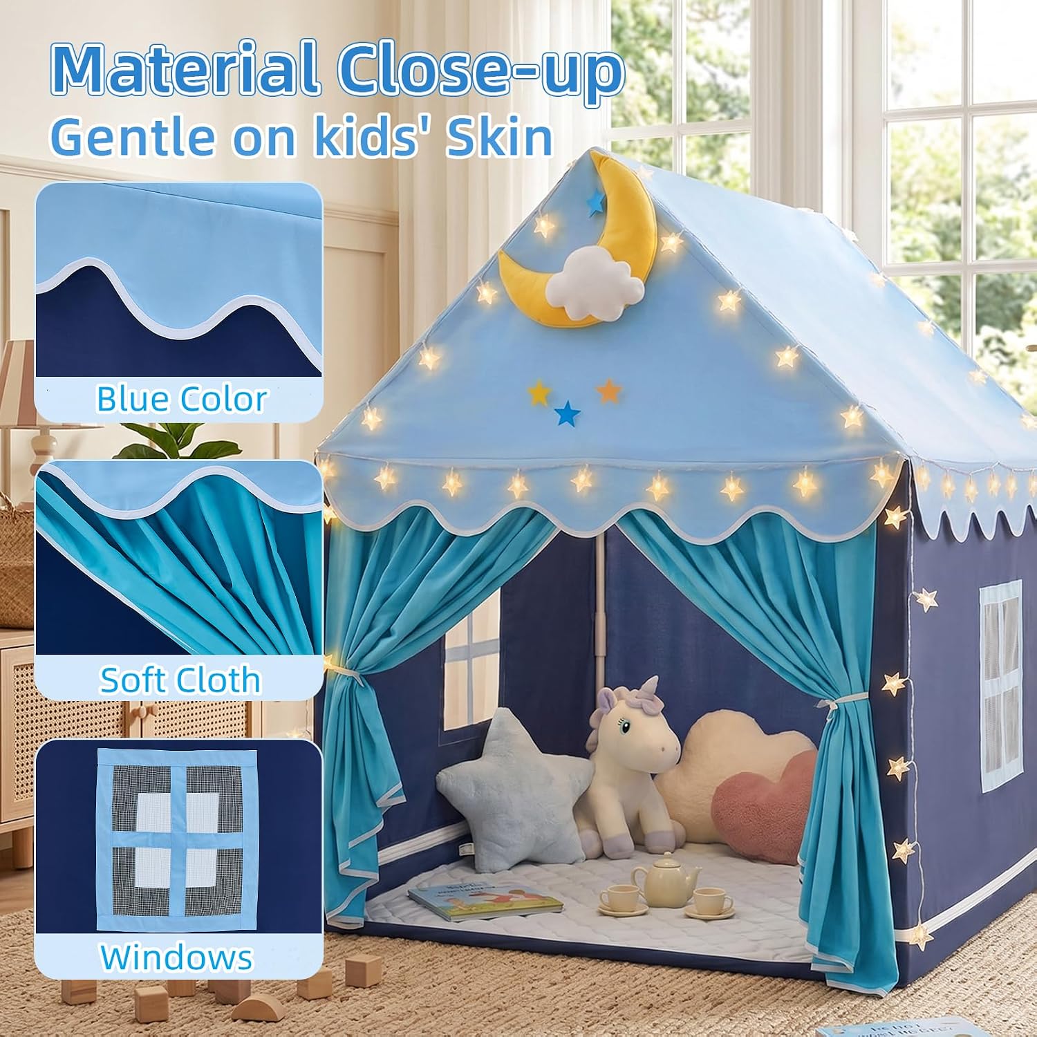 Thumbnail 3 de GeeSound B-HWLT-004 Kids Play Tent with Mat, Blue Polyester Princess Design