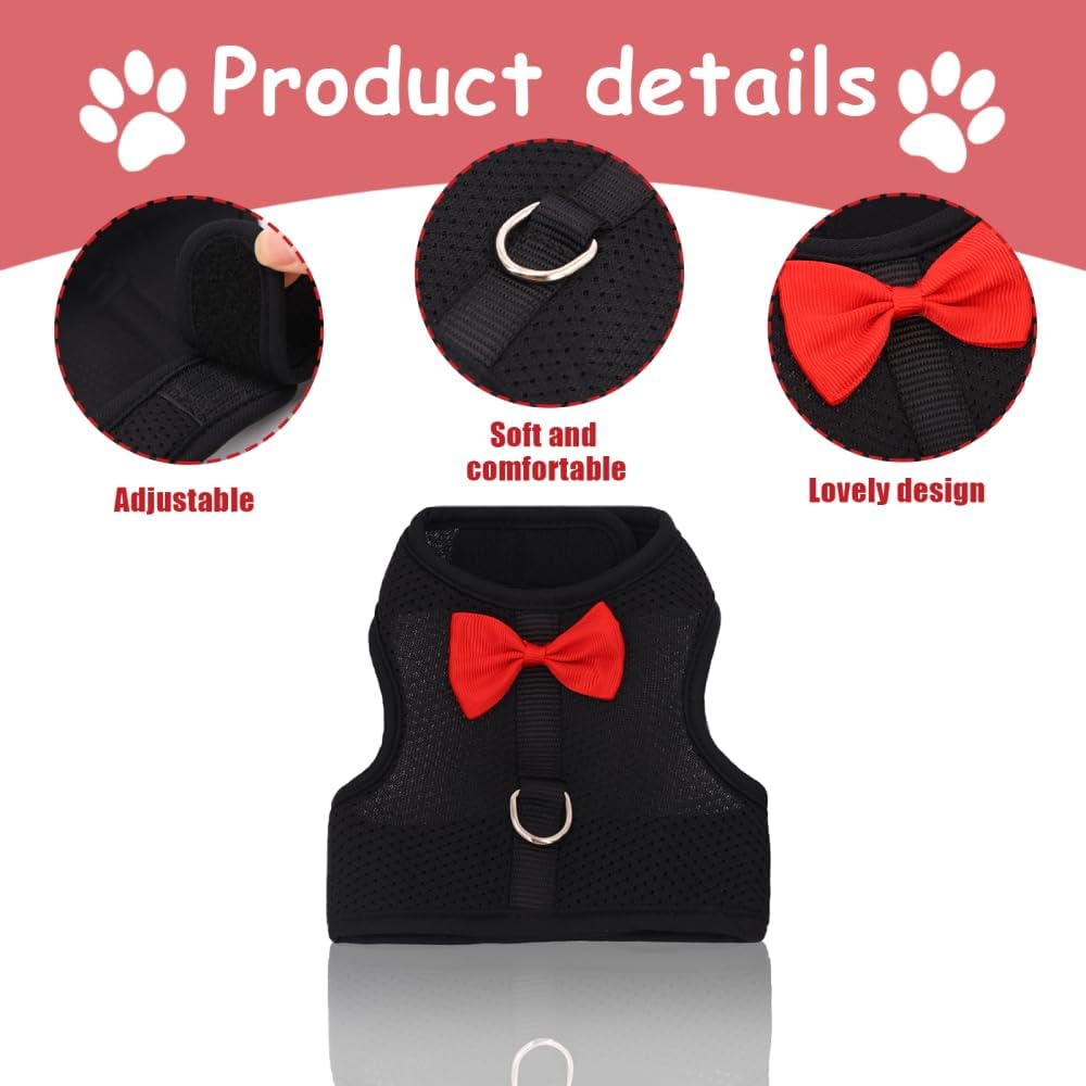 Detalle de MiOYOOW Small Pet Chest Harness, Adjustable Rabbit & Ferret Harness with Leash Set (S Size, Black)