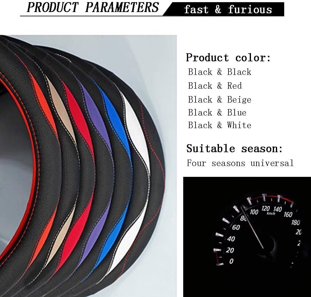 Thumbnail 4 de Pahajim 15 Inch Car Steering Wheel Cover - Soft Microfiber Leather, Breathable and Anti-Slip (Black/White)