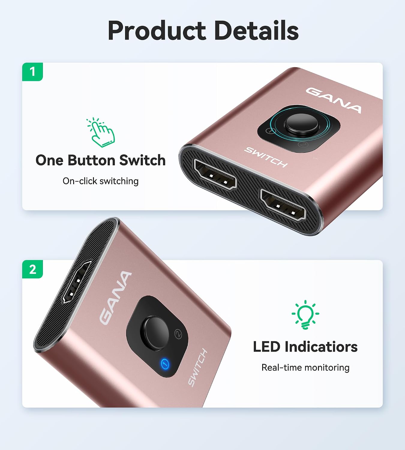 Detalle de GANA Commutateur HDMI bidirectionnel 4K 60 Hz - aluminium, hub 3 ports