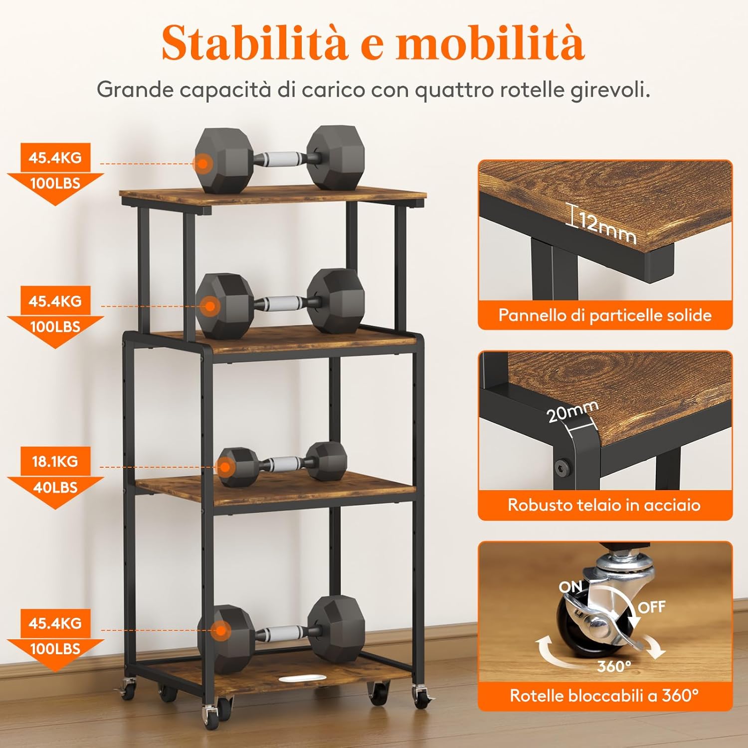 Detalle 2 de Lifewit Carrello per Stampante 4 Livelli con Ruote e Ripiano Regolabile – 53x40x112 cm