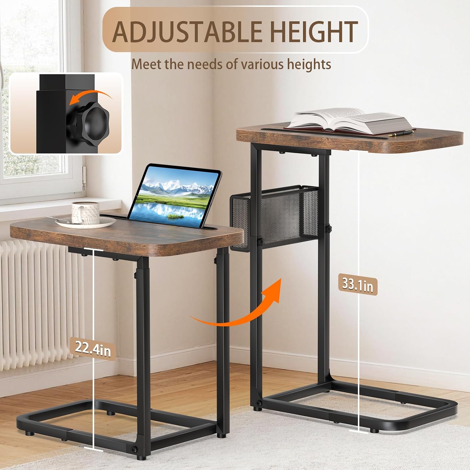 Detalle 2 de Adjustable C-shaped side table, 16.93 x 12.6 inches