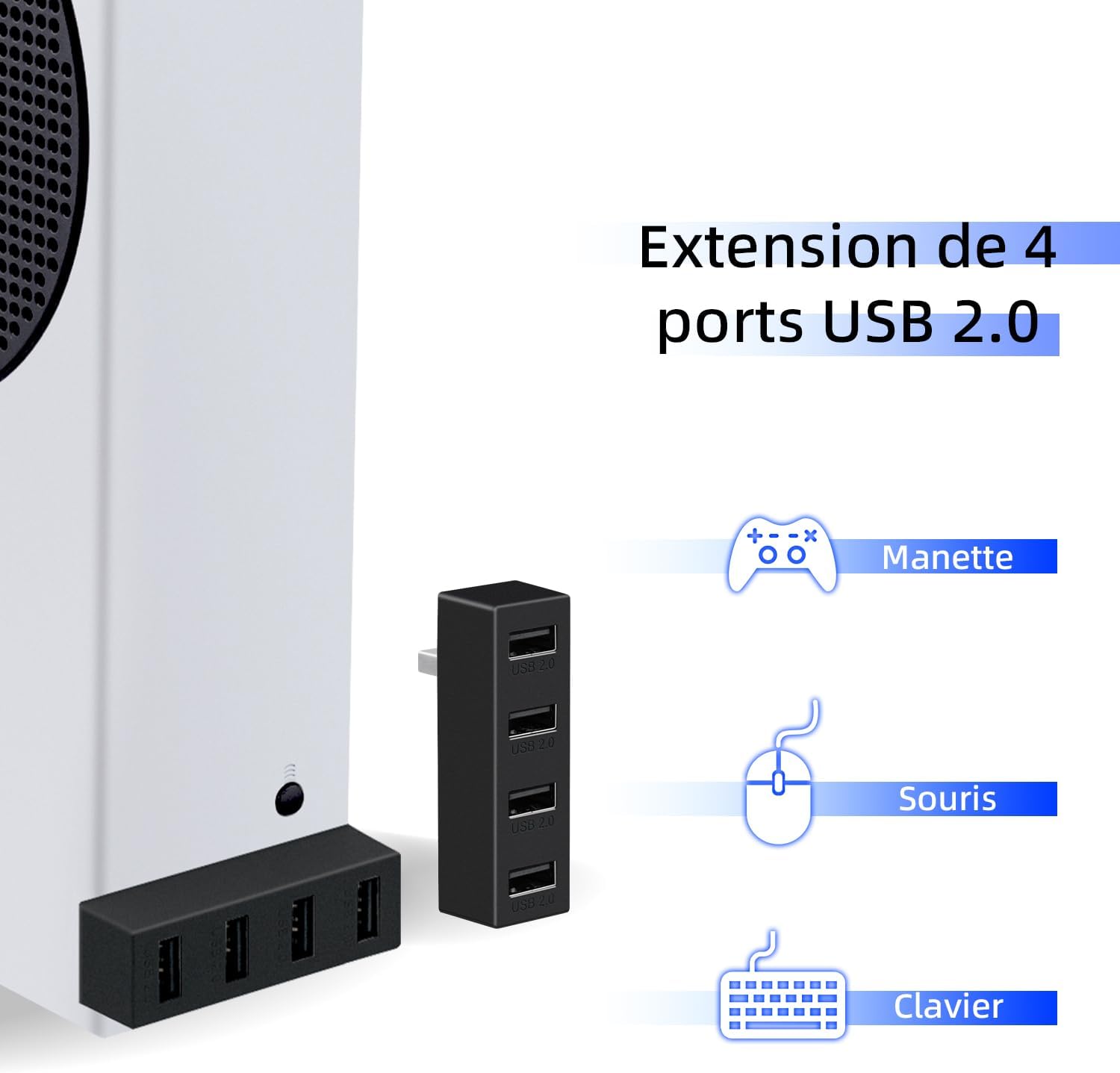 Thumbnail 2 de Mcbazel Hub USB 2.0 4 ports pour Xbox Series X/S (noir) : extension portable Plug and Play
