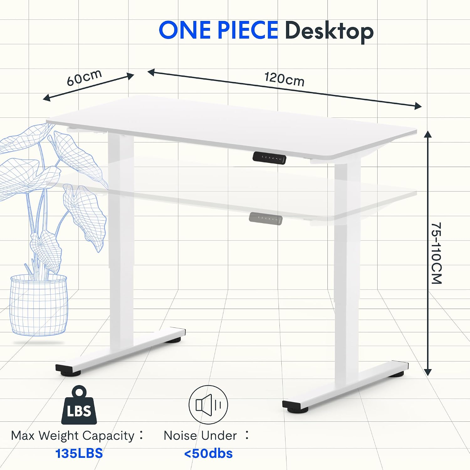 Detalle 2 de FLEXISPOT E1 One Piece electric standing desk 120×60 cm