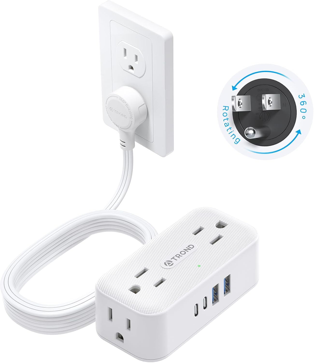 Detalle de TROND TD-PS-US15SX Rotating Power Bar, 4 Outlets, USB-C, 10ft Cord