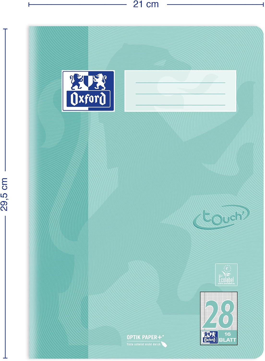 Detalle 2 de Oxford Schulheft Touch A4, 16 Blatt, Lineatur 28, Kariert, pastellgrün – 15er Pack