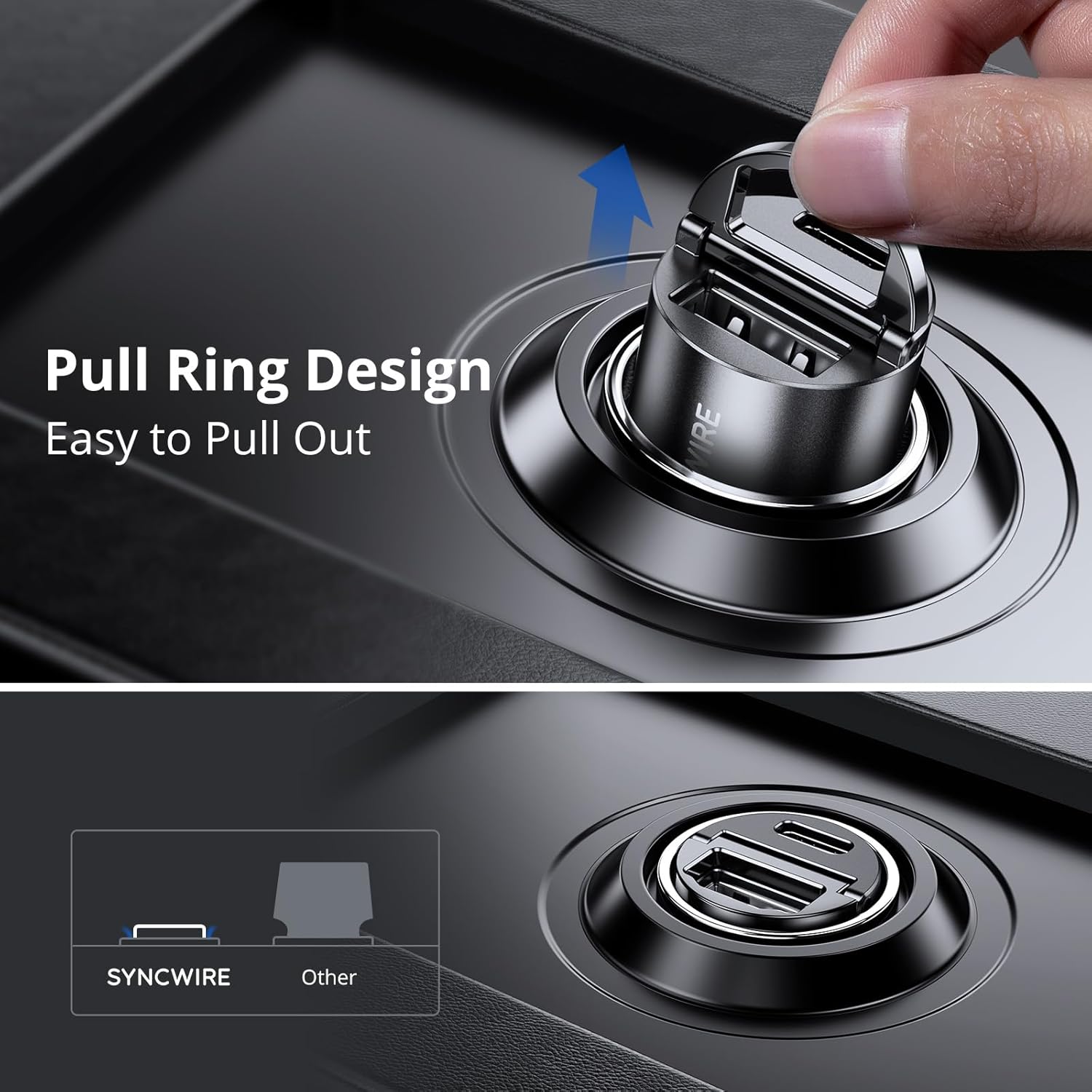 Thumbnail 4 de Syncwire USB-C & USB 12V Car Charger (PD30W & QC3.0) with Pop-Out Pull Ring