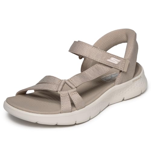 Detalle de Skechers Mujer Go Walk Flex Sandal Illuminate Slip-In: confort ligero en Taupe Textile (41 EU)