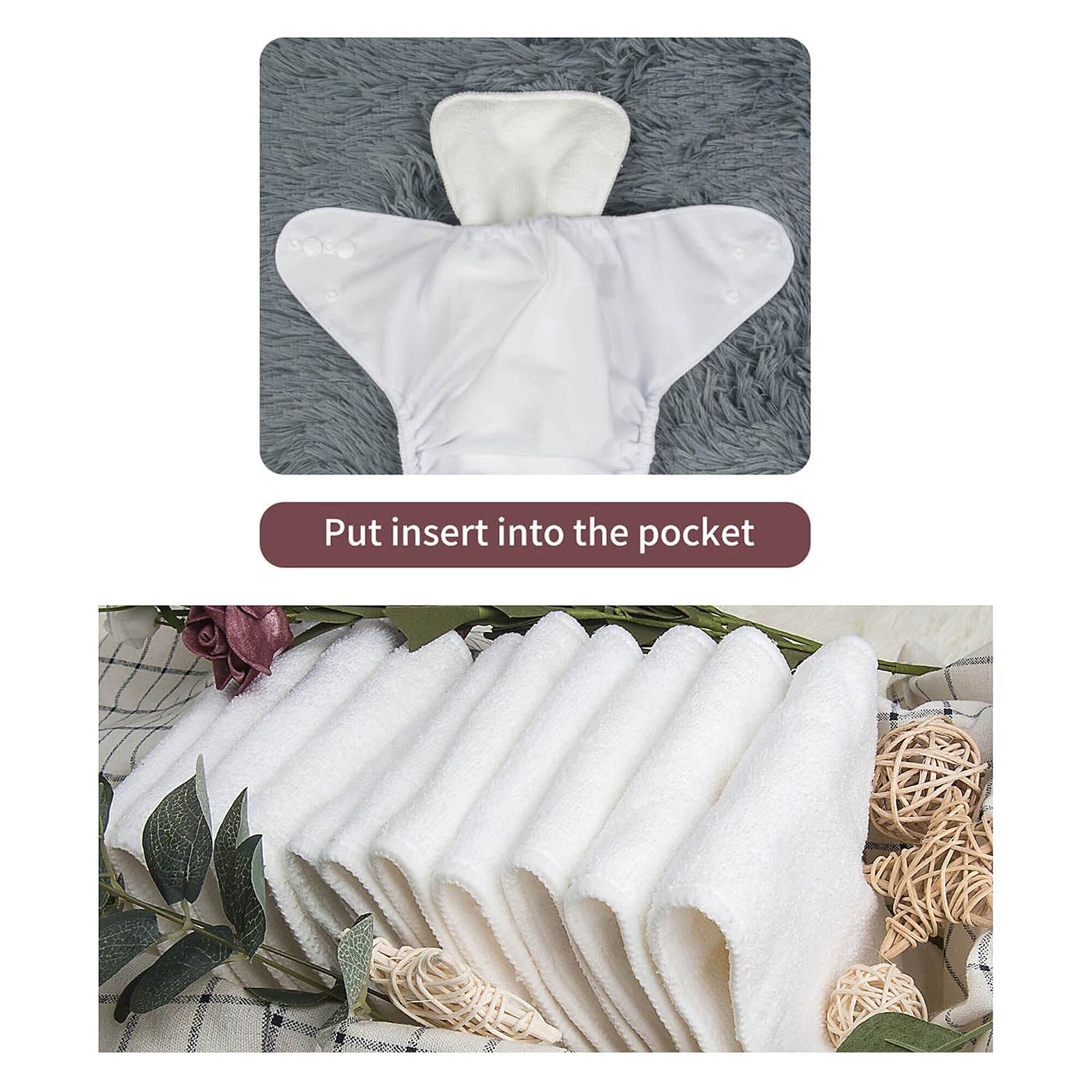 Detalle de ALVABABY One-Size Cloth Diapers, 6 Pack with 12 Inserts, Adjustable and Washable