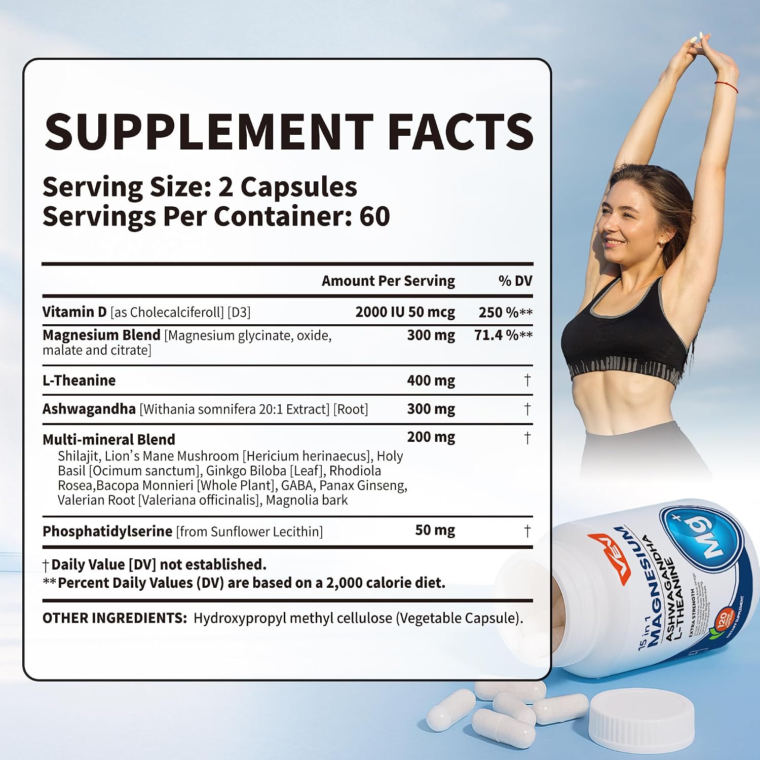 Detalle de VEV DeepCalm VEV-3CHH-TT 15-in-1 Magnesium Capsules, Vegan, 120 Count