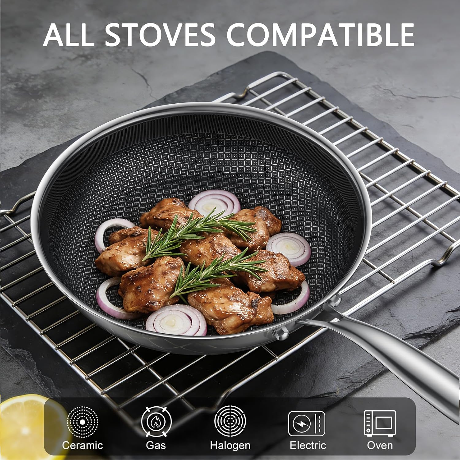Thumbnail 2 de Todlabe 28cm Non Stick Frying Pan – Stainless Steel with Lid, Heat-Resistant Handle and Oven Safe Up to 260°C