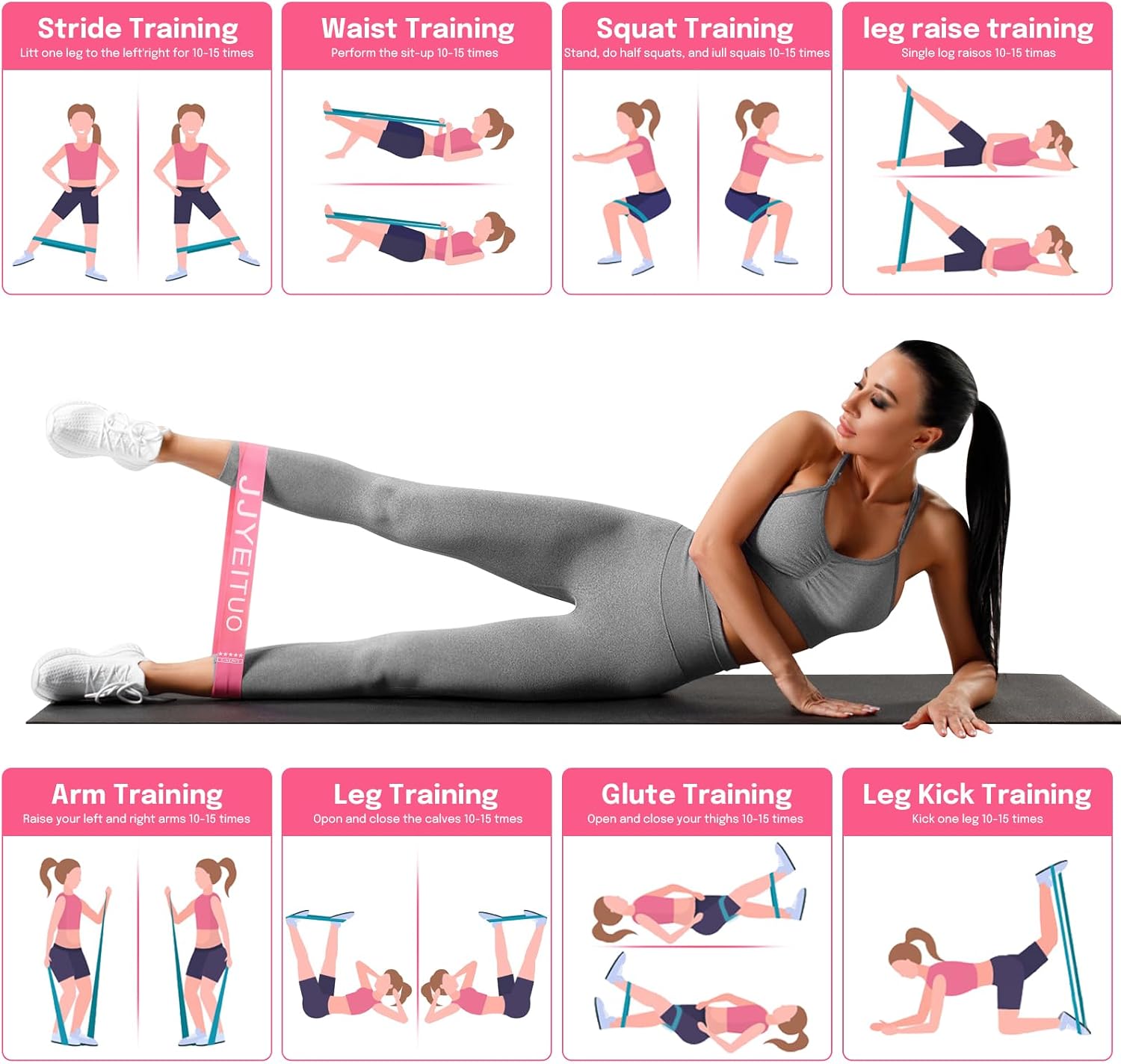 Detalle de JJYEITUO YUJIADAI-001 Resistance Loop Bands, 5 Levels for Home Fitness