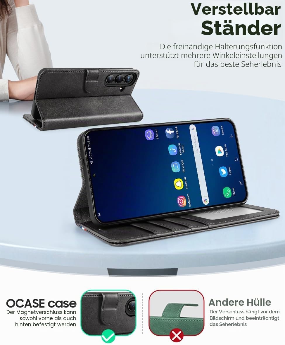 Detalle de OCASE Wallet-Hülle aus Leder für Samsung Galaxy S25 Plus 5G – RFID, Standfunktion