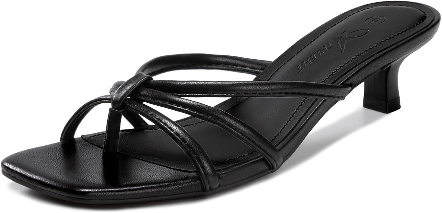 Detalle de Athlefit Kitten Heels for Women Square Toe Strappy Thong Slip-On Sandals