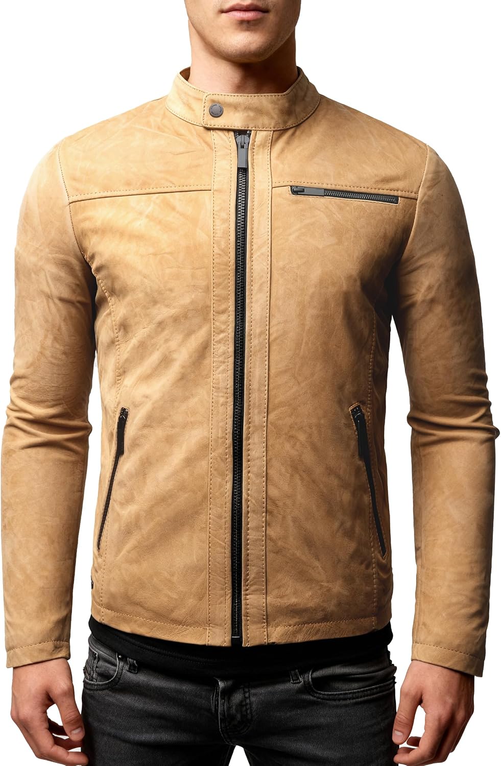 Detalle 2 de Crone Epic Herren Lederjacke Cleane Basic aus Echtleder – in vielen Varianten und Farben
