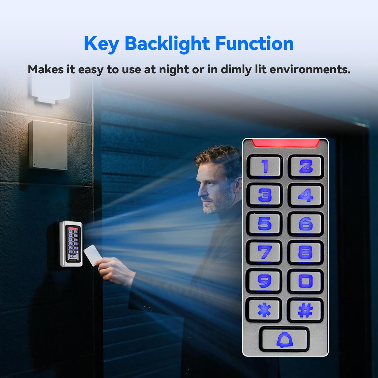 Detalle de Retekess T-AC03 tastiera di controllo accessi con lettore RFID 125 kHz e grado IP68, metallo argento
