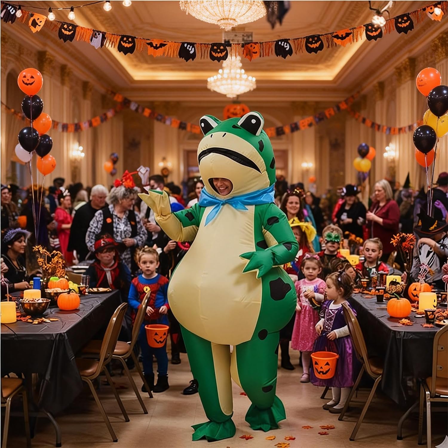 Detalle de Echden Inflatable Frog Costume Jumpsuit with Fan – Adult Halloween Inflatable Fancy Dress