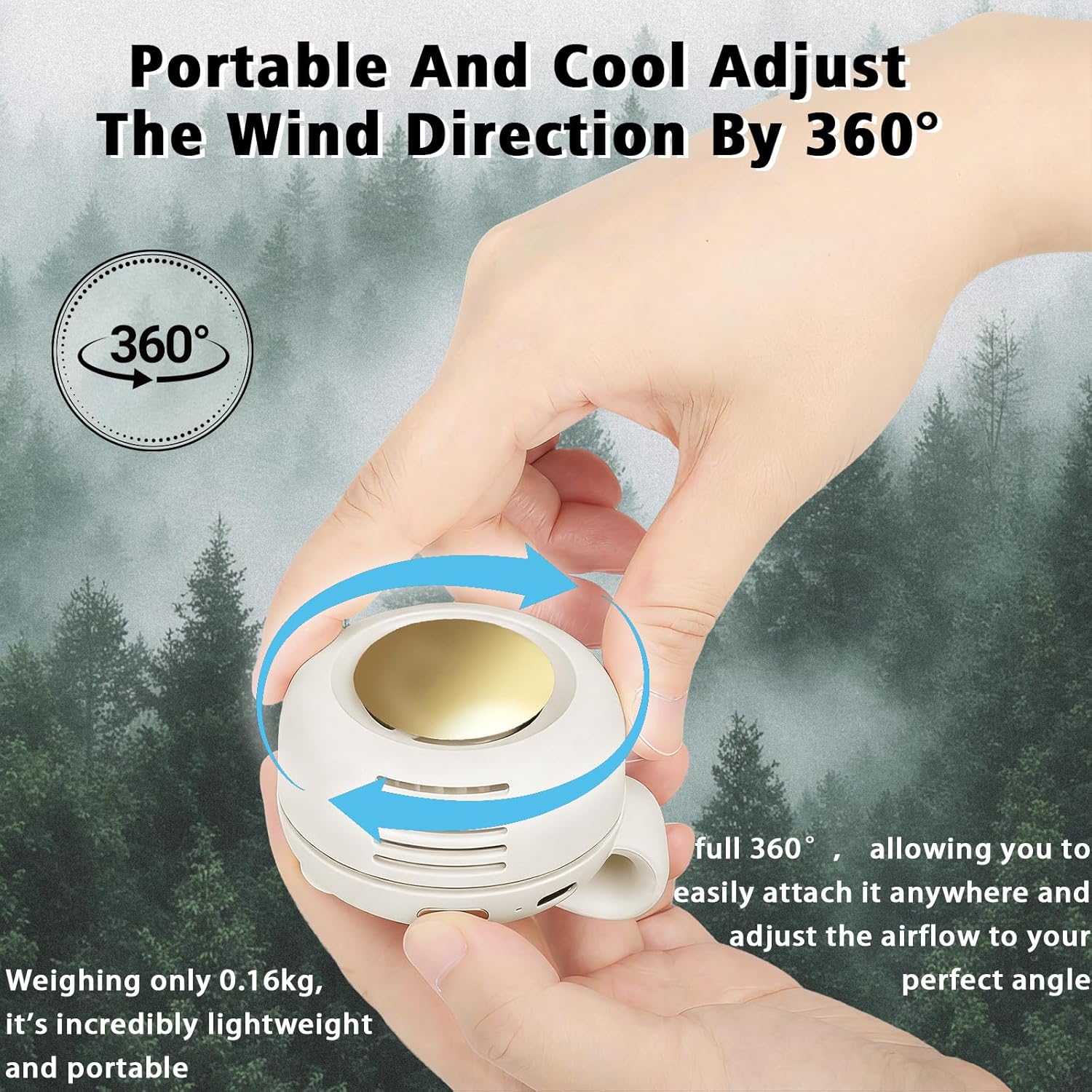 Detalle de Ahuccf Portable Clip-On Fan (White) – 360° Rotatable, 3-Speed USB Rechargeable Bladeless Personal Fan