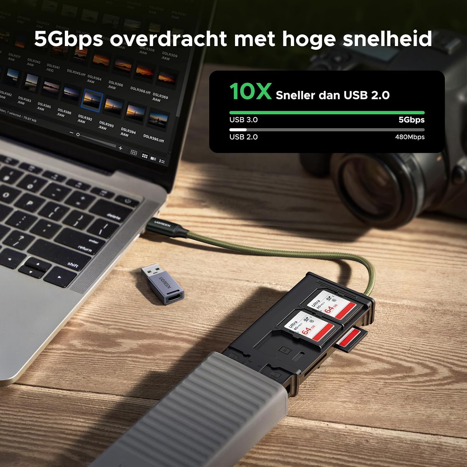 Thumbnail 1 de UGREEN USB-A- en USB-C-kaartlezer met opbergbox voor SD- en microSD-kaarten