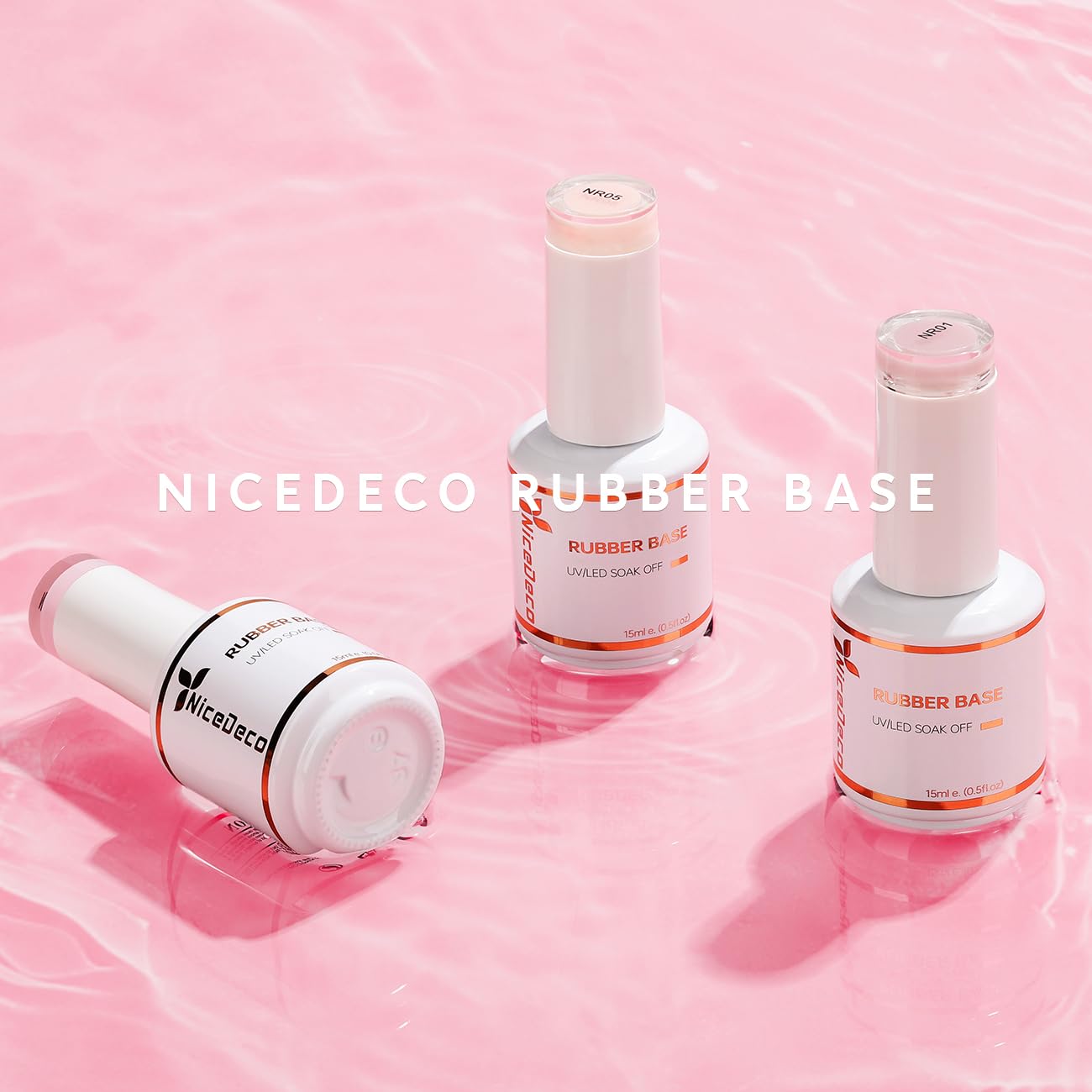 Detalle de Nicedeco Rubber Base Gel Rosa (15 ml) – LED/UV Rubber Gel als Unterlack für Nagelaufbau