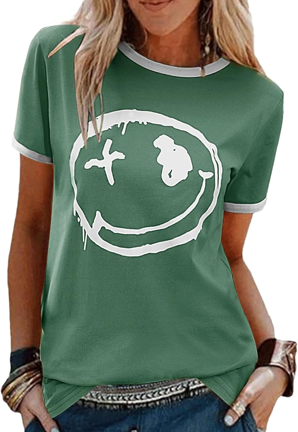 Detalle de heekpek T Shirt Femme – Tee Shirt Haut en coton, col rond, manches courtes