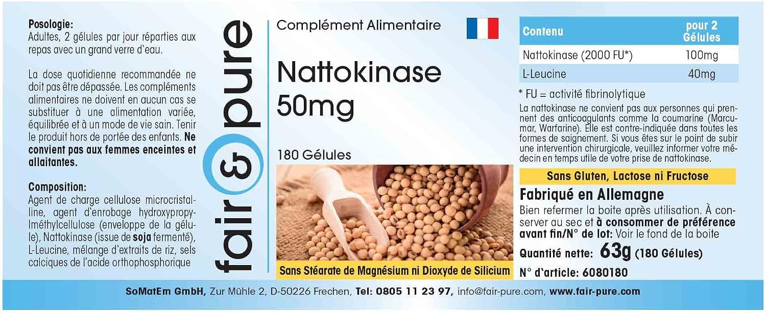Detalle 2 de Fair & Pure Nattokinase 50 mg – 180 Kapseln, vegan, in Deutschland hergestellt