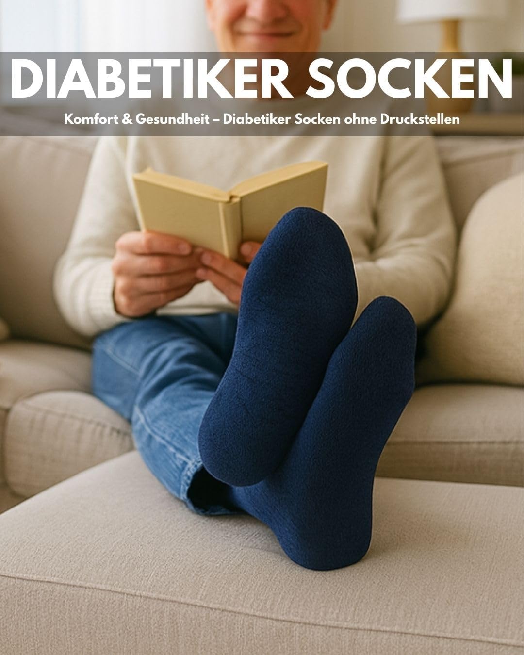 Detalle de sockenkauf24 Diabetikersocken ohne Gummi & ohne Naht – 97% Baumwolle, 6 Paar, Komfortbund