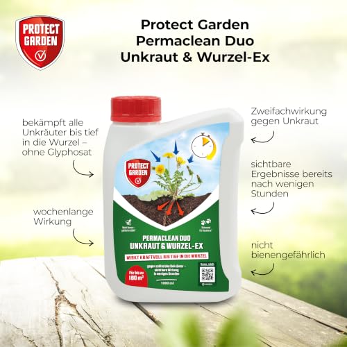 Detalle 2 de PROTECT GARDEN Permaclean Duo Unkrautvernichter, 1000 ml Konzentrat – Zweifach-Wirksystem gegen Unkraut, Algen und Moose