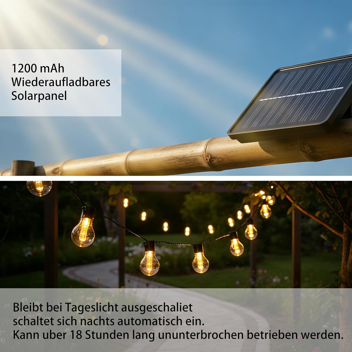 Detalle de Cnulenzt Solar Lichterkette Außen, 20 LED, 9 m – Solar- und USB-Dualmodus mit 8 Modi