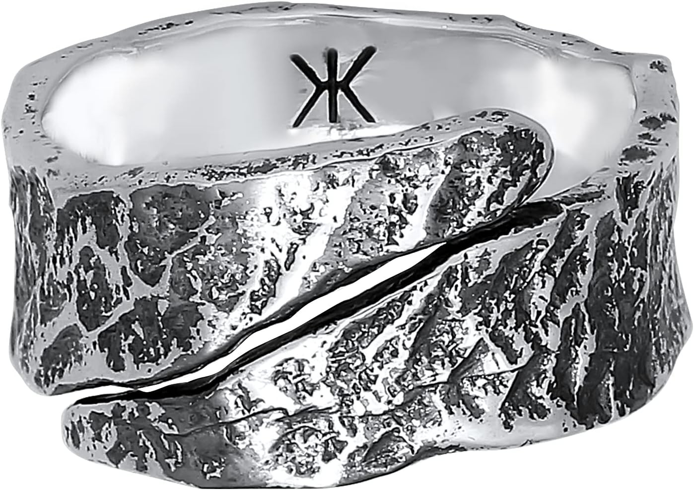 Detalle de Kuzzoi Herrenring in 925 Sterling Silber, massiv 12 mm breit mit gehämmertem Used-Design (Ringgröße 60–66)