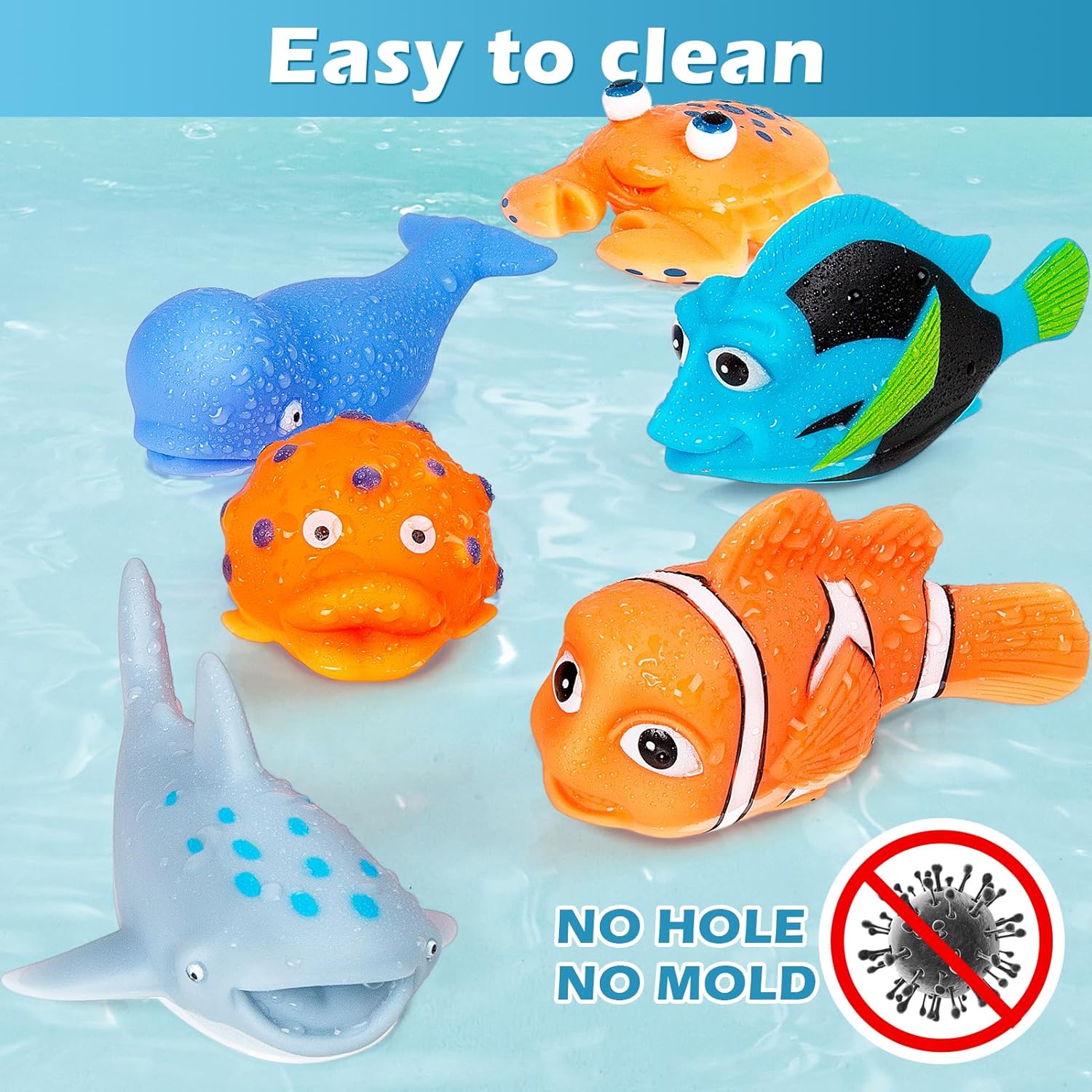 Thumbnail 2 de No Hole Mold Free Baby Bath Toys with Storage Bag for Ages 1–3 and Infants 6–12 Months