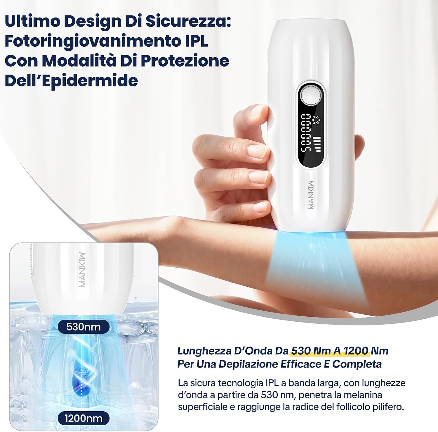 Detalle de MANKIW IPL Epilazione con Raffreddamento – 5 livelli, 500.000 impulsi, uso automatico/manuale