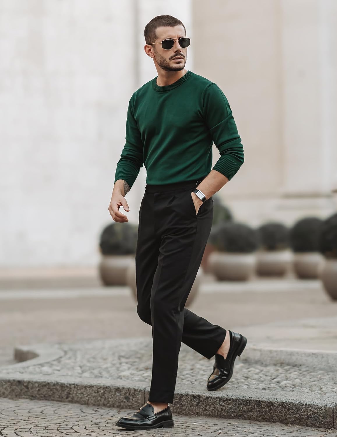 Detalle 2 de COOFANDY Herren Pullover Rundhals Strickpullover