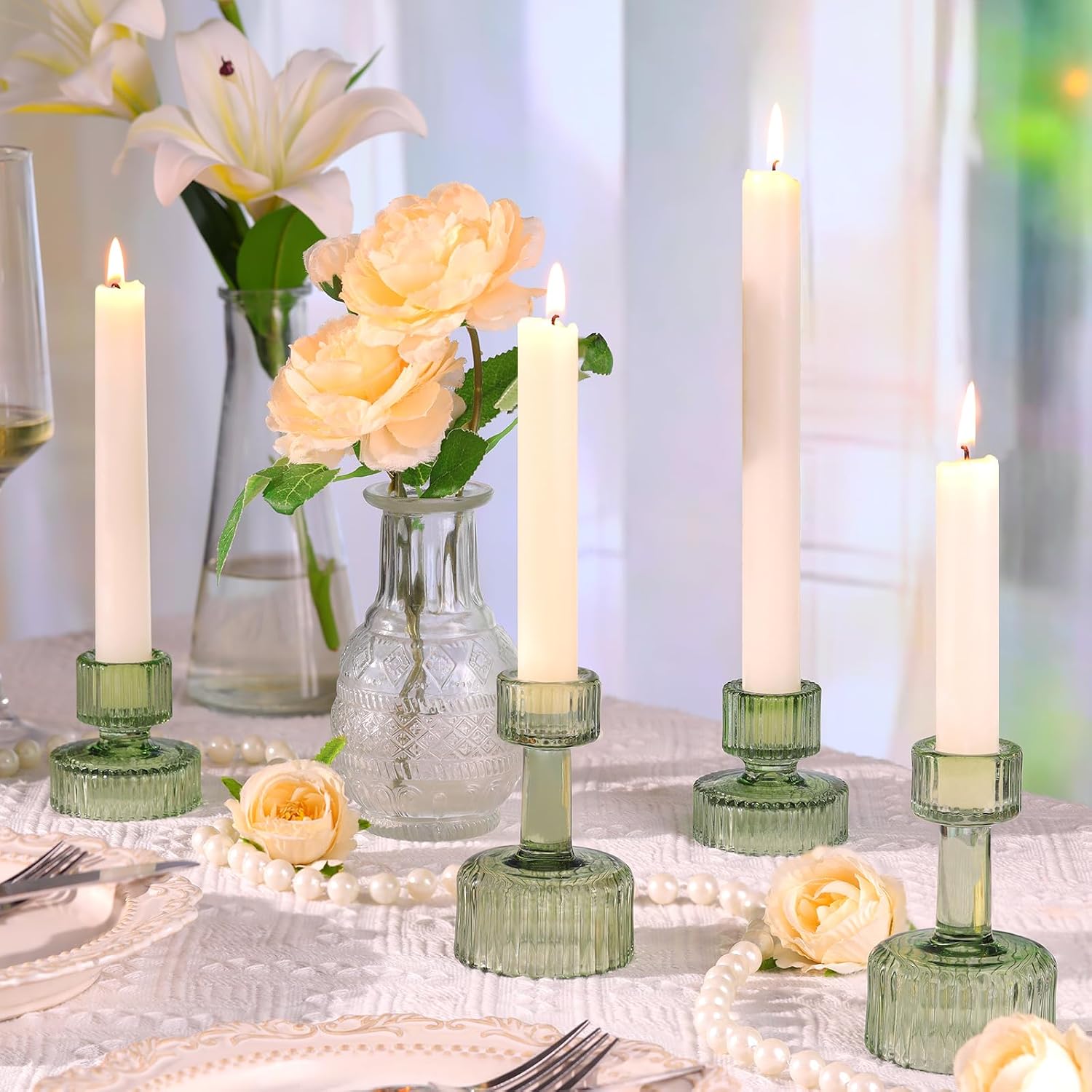 Thumbnail 6 de Candlestick Holders Bulk 6-Piece Green Crystal Set 🕯