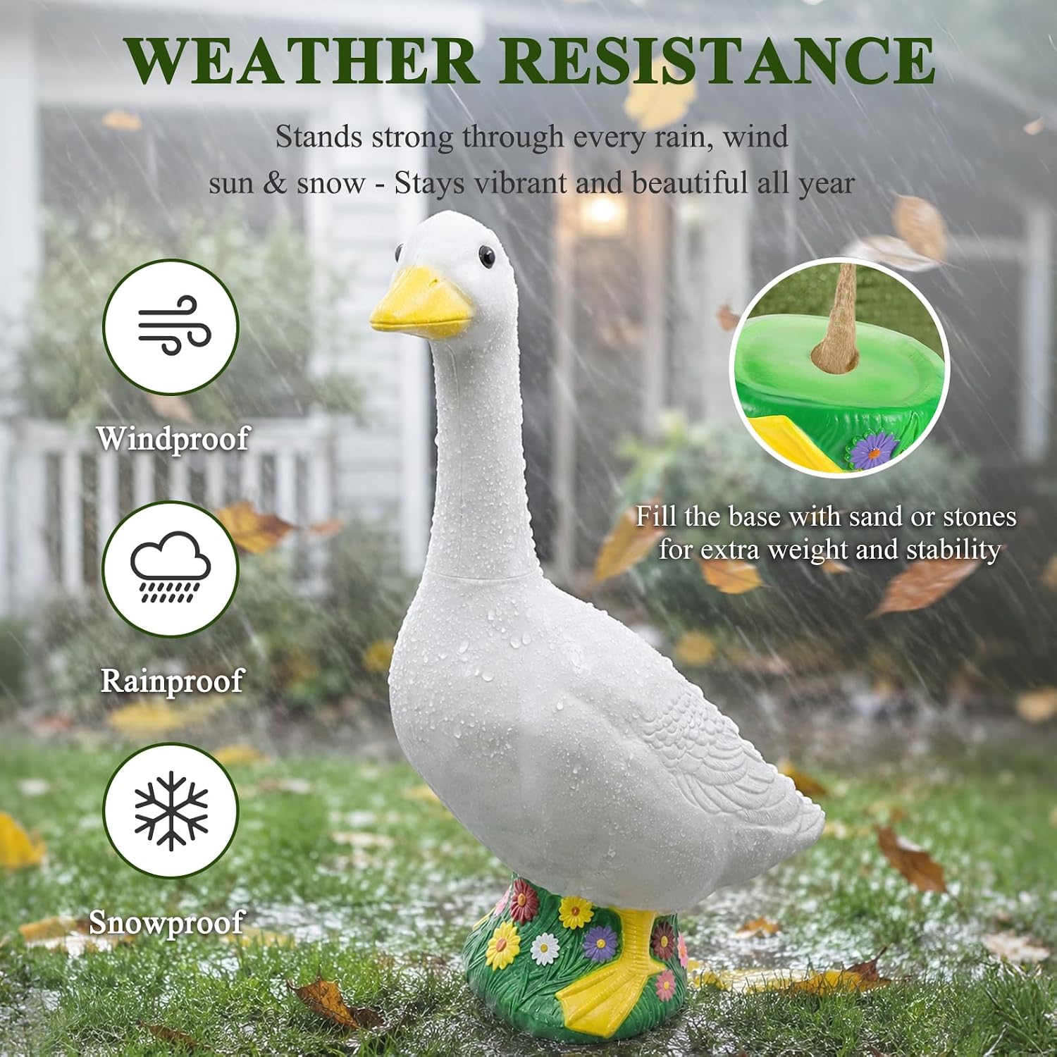 Thumbnail 6 de Hofriyo 23-Inch Large Porch Goose Statue, PE Plastic with 360° Rotating Neck