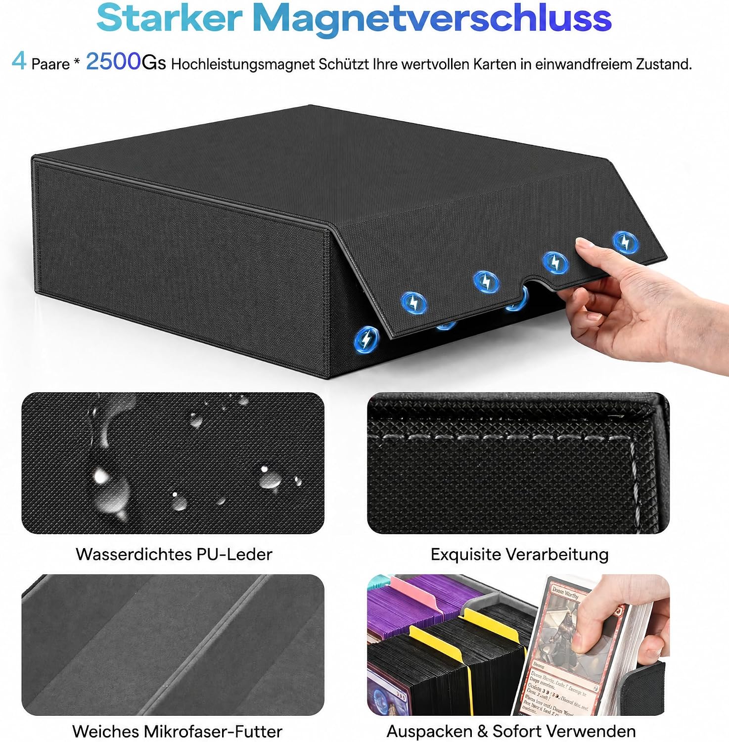 Detalle de UAONO Kartenaufbewahrungsbox für Trading Cards – 4‑Fach Deck Box mit 24 Trennwänden, passt MTG & Co.