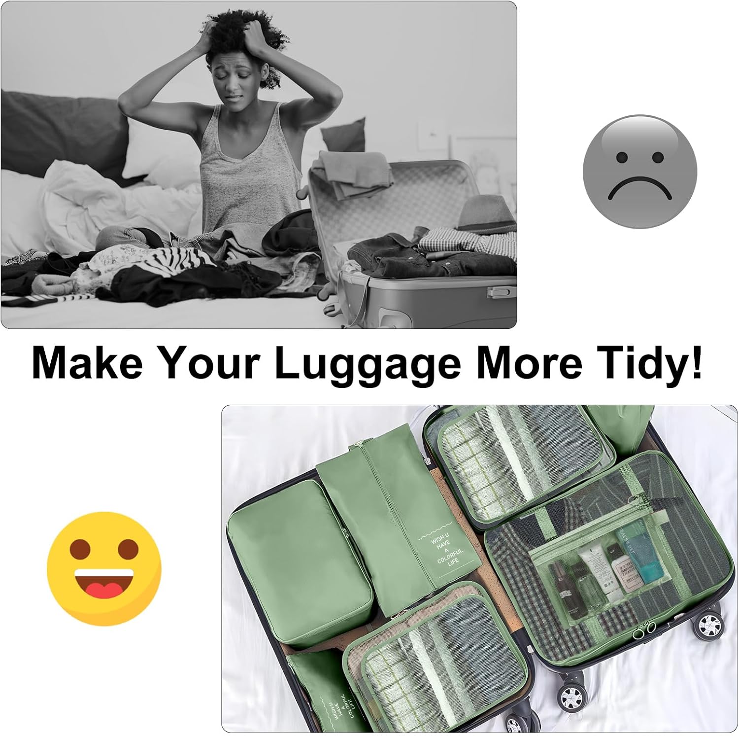Detalle de Packing Cubes for Suitcases – 10-Piece Travel Organiser Set (Matcha Green)