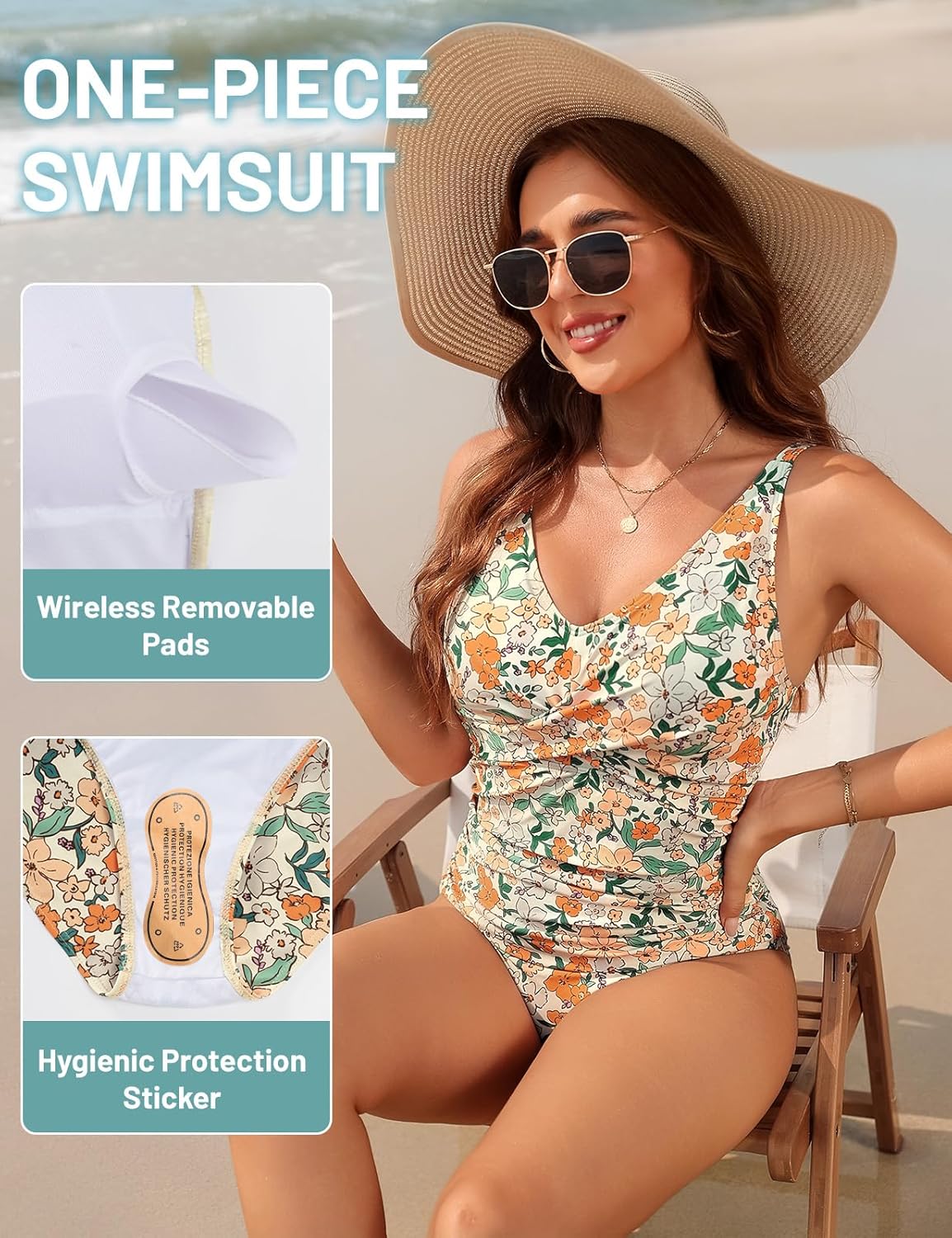Detalle de Vijamiy Badeanzug Damen Bauchweg Schlankheits Push Up – One Piece mit V-Ausschnitt