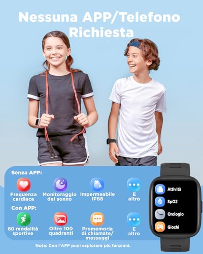 Detalle 2 de BIGGERFIVE Smartwatch per Bambini BRAVE 2: 1,8'', GPS non presente, monitoraggio salute e attività per età 5–16