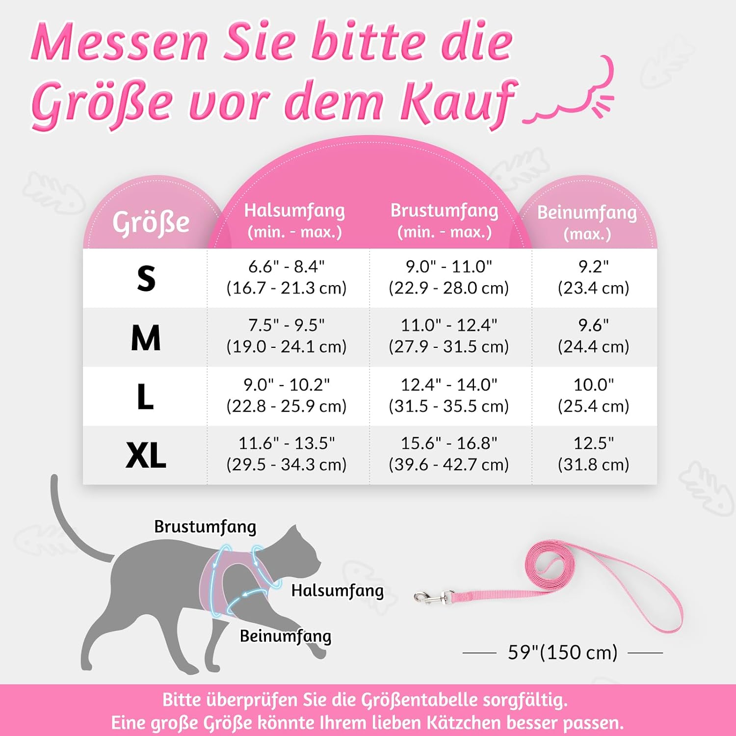 Detalle de rabbitgoo Katzengeschirr mit Katzenleine-Set (ausbruchsicher, verstellbar) Rosa – für Kitten & Welpen