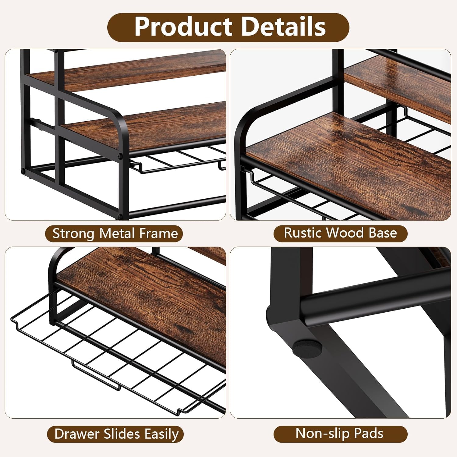 Thumbnail 5 de Coffee Station Organizer for Countertop: 3-Tier Syrup Rack with 35 K-Cup Drawer