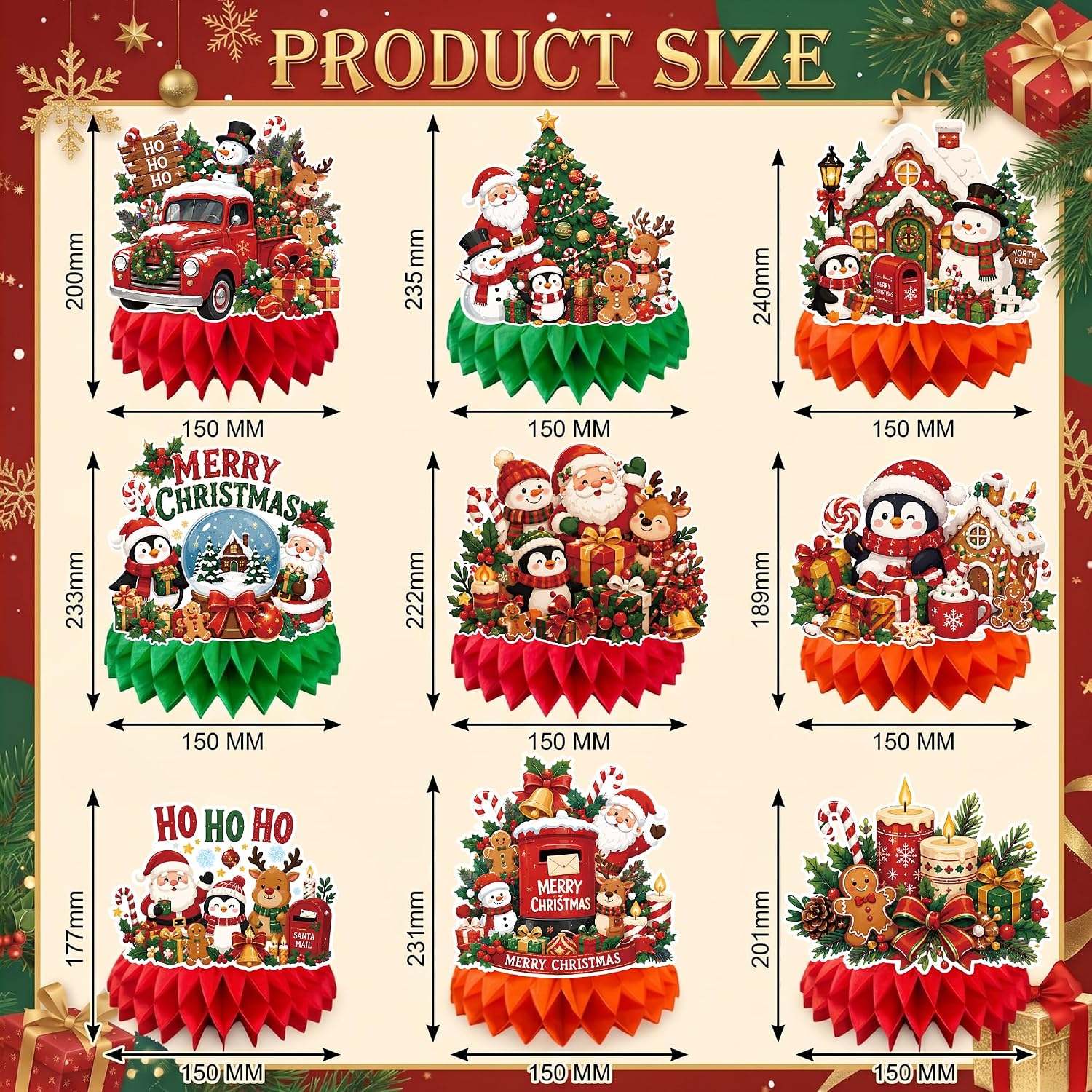 Detalle 2 de Honeycomb Christmas table decorations, 9-piece set
