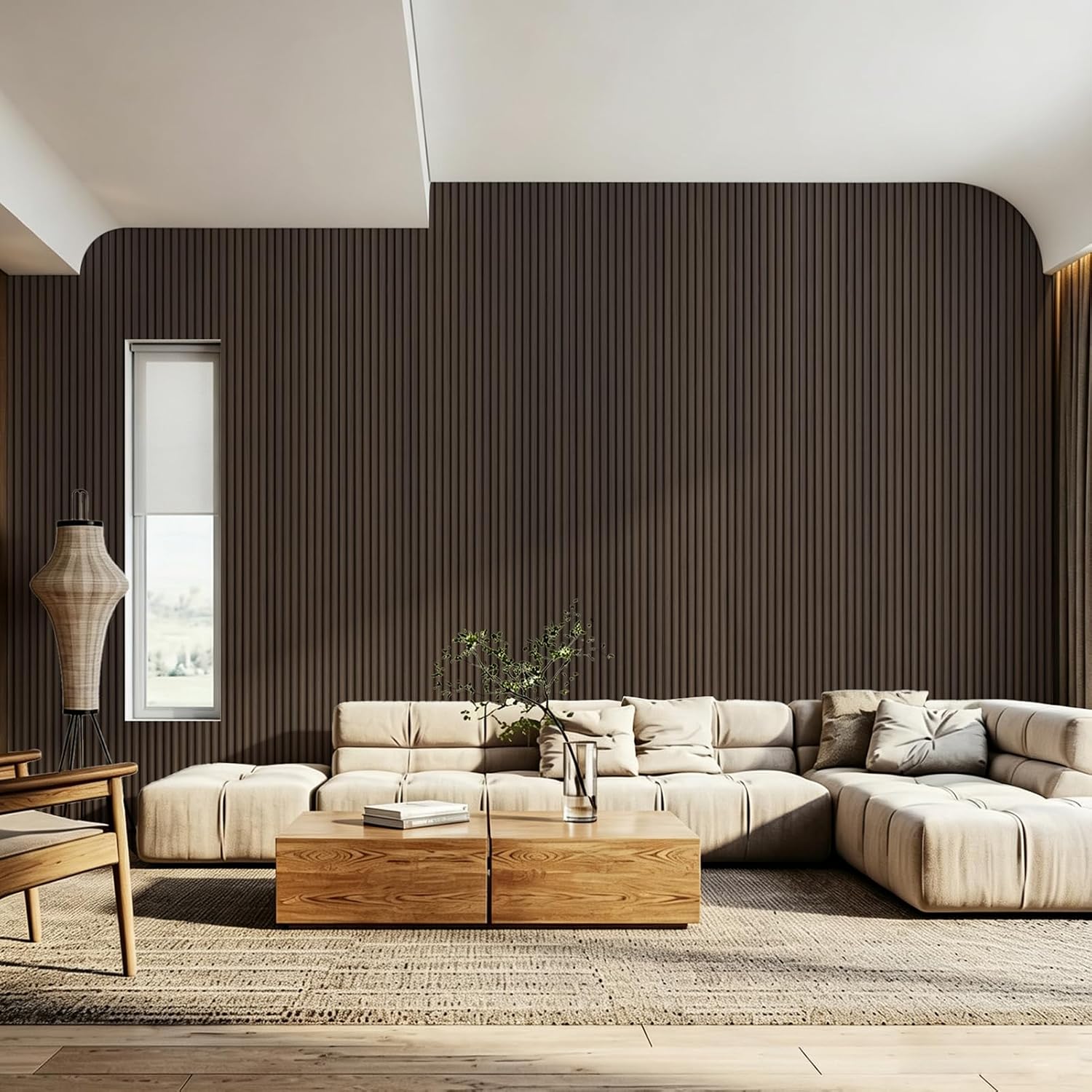 Detalle 2 de Art3d A31ct705WA02usz Roll-Flat Beaded Wood Slat Wall Panels, Walnut, 2-Pack