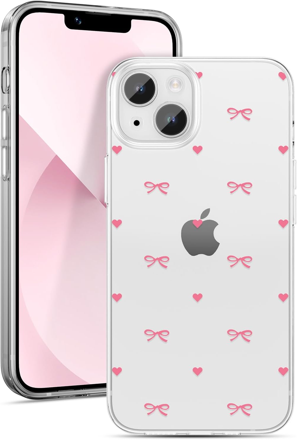 Detalle de ZTOFERA Durchsichtige Hülle für iPhone 14 (6.1) – Rosa Heißes Herz & Schleife, TPU Flexibel & Stoßfest