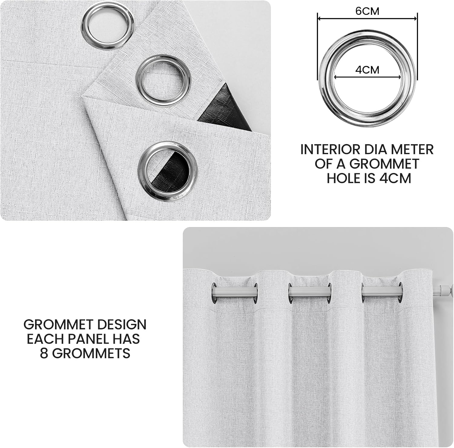Detalle de Ystyle Rideau occultant Lot de 2 – 140x225 cm, effet lin, isolation thermique et anti bruit, blanc ivoire