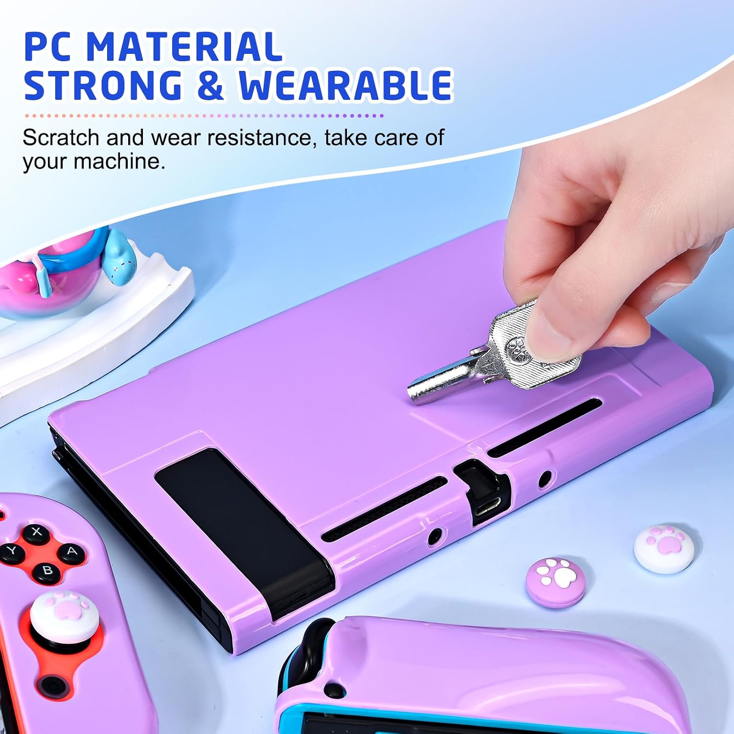 Thumbnail 5 de DLseego Protective Case for Nintendo Switch – Slim Dockable Hard PC Case with 2 Soft Handle Grips and 4 Thumb Grips (Purple)